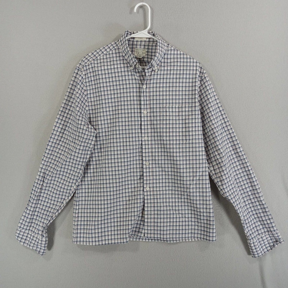J Crew Shirt mens M Blue Plaid Long Sleeve Button Down Stretch Cotton